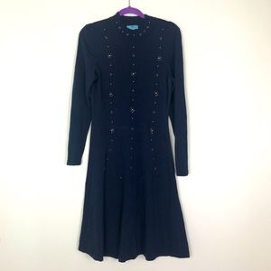 CeCe MIDI Long Sleeve Embellished Mock Neck Swing Dress Modest Work Wedding